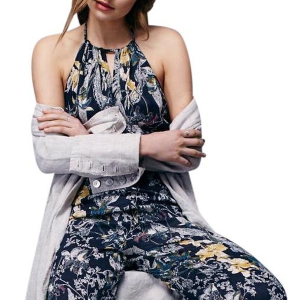 Free people black Floral halter jumpsuit size 0